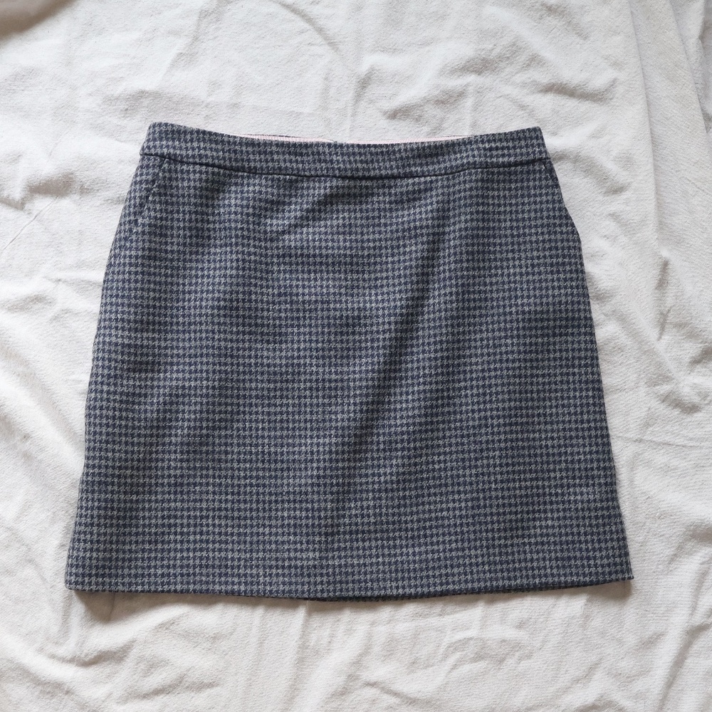 Boden British Tweed Houndstooth A-Line Skirt Womens 12 Gray Navy Workwear Twee